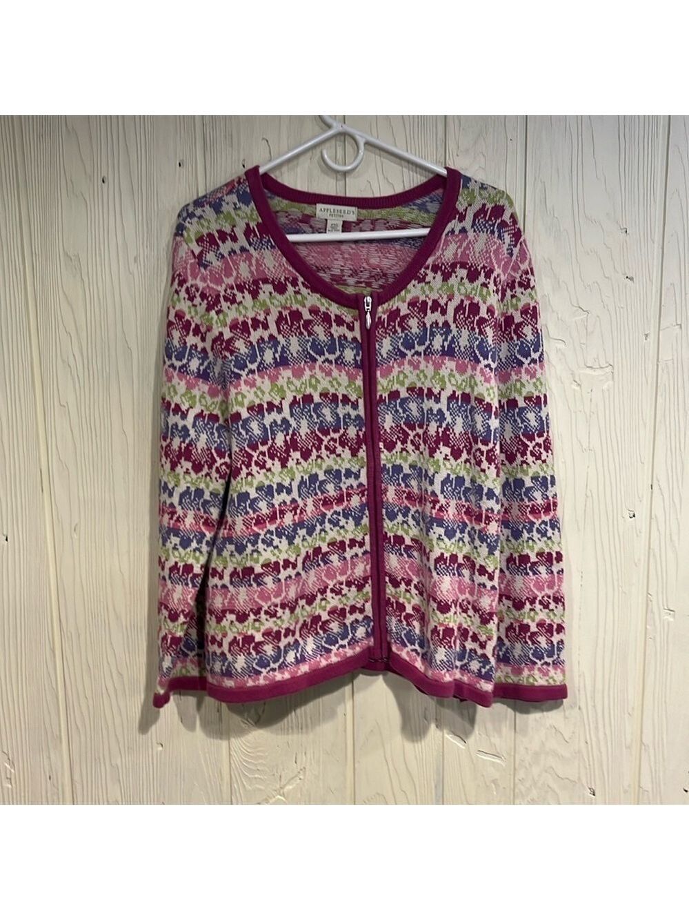 Appleseed's Petites Multicolor Cotton Zip Up Cardigan PXL